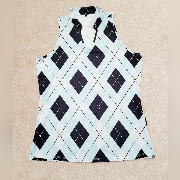 Soneven Women Sleeveless Golf Polo Shirt Argyle Blue Size Small Moisture Wicking - Picture 4 of 10